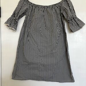 Black and White Striped Off-Shoulder Dress